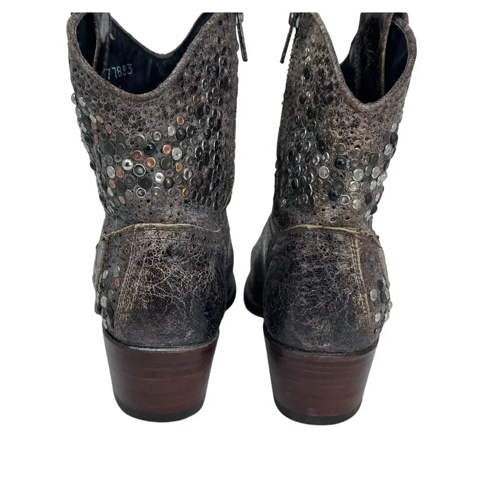 Frye Deborah Star Studded Ankle Boots Distresses - BROWN